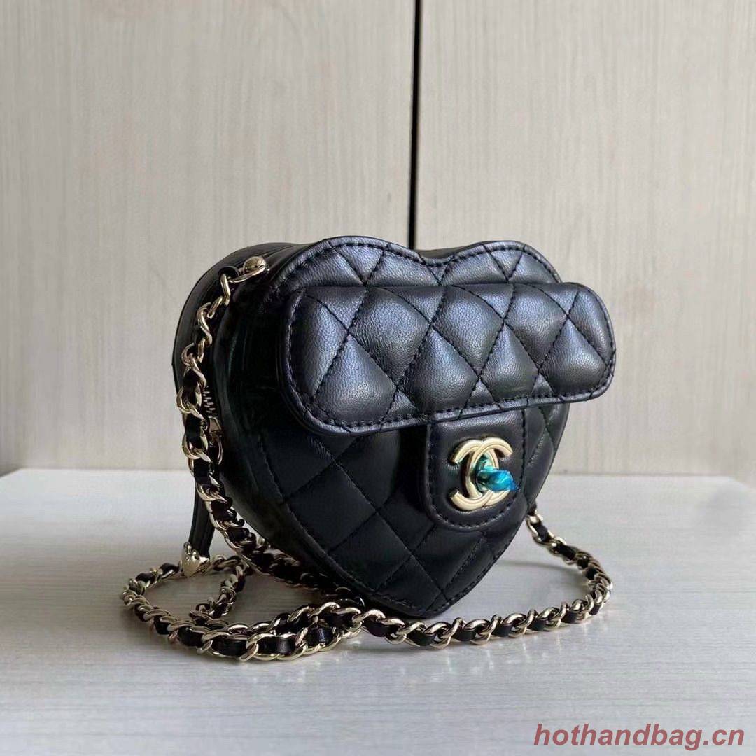 Chanel 2022S Love Heart Original Lambskin Crossbody Chain Mini Bag AS3191 Black Chanel 2022S Love Heart Original Lambskin Crossbody Chain Mini Bag AS3191 Black