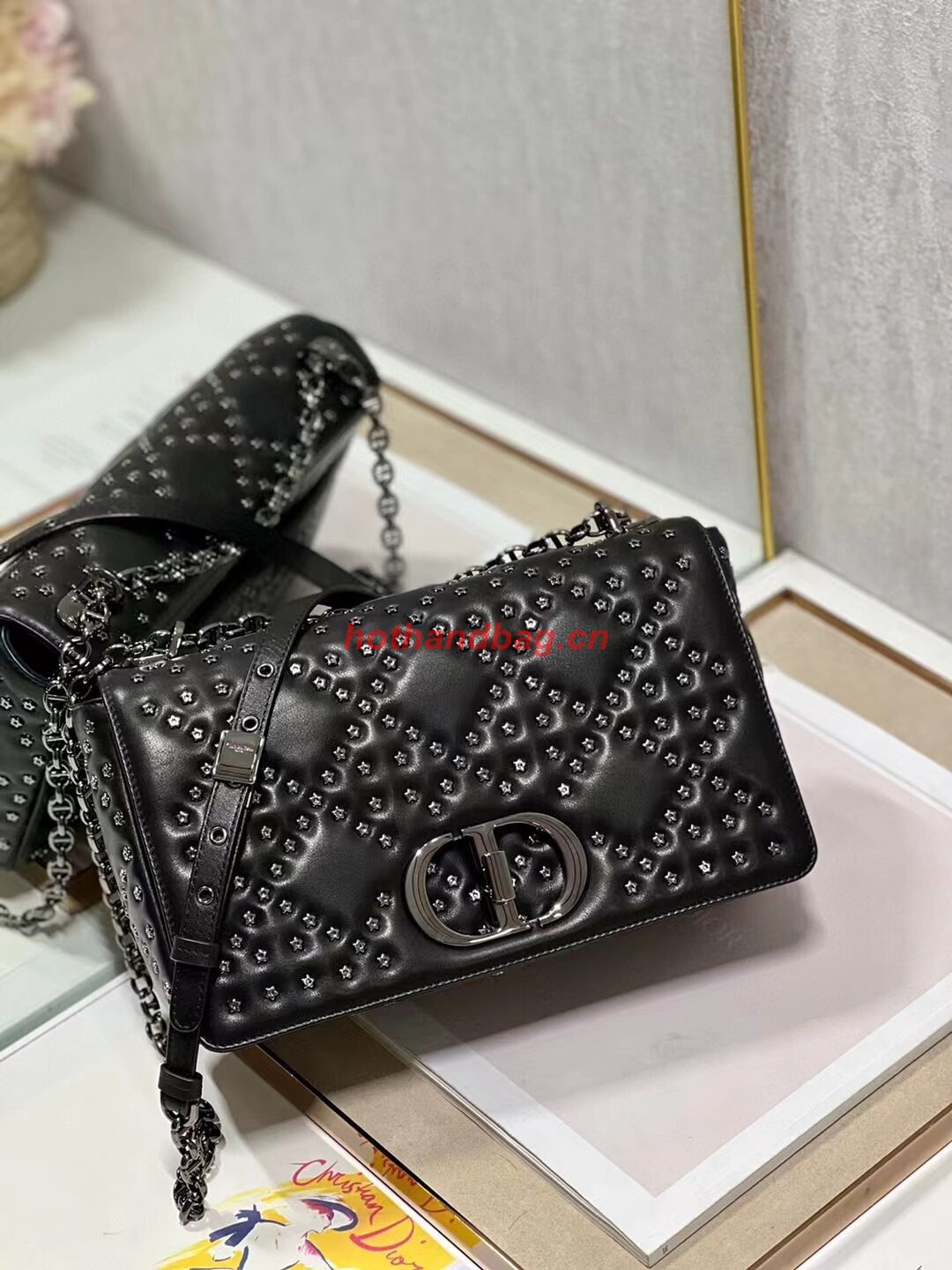 DIOR CARO MACROCANNAGE POUCH Macrocannage Calfskin with Star Motif C3136 black DIOR CARO MACROCANNAGE POUCH Macrocannage Calfskin with Star Motif C3136 black