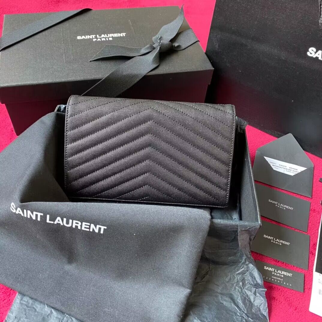 YSL WOC Classic Monogramme Flap Bag Cannage Pattern Y1003 Black & Black Tone YSL WOC Classic Monogramme Flap Bag Cannage Pattern Y1003 Black & Black Tone