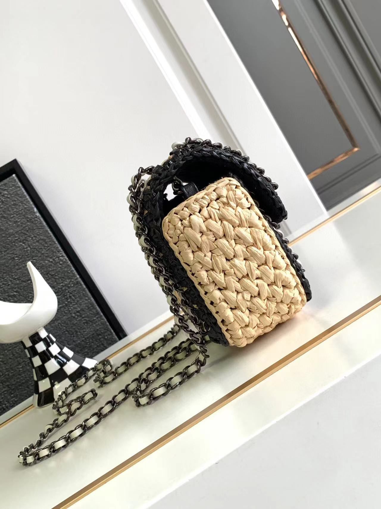 Chanel Weaving Mini Flap Bag AS6009 Black&Beige Chanel Weaving Mini Flap Bag AS6009 Black&Beige
