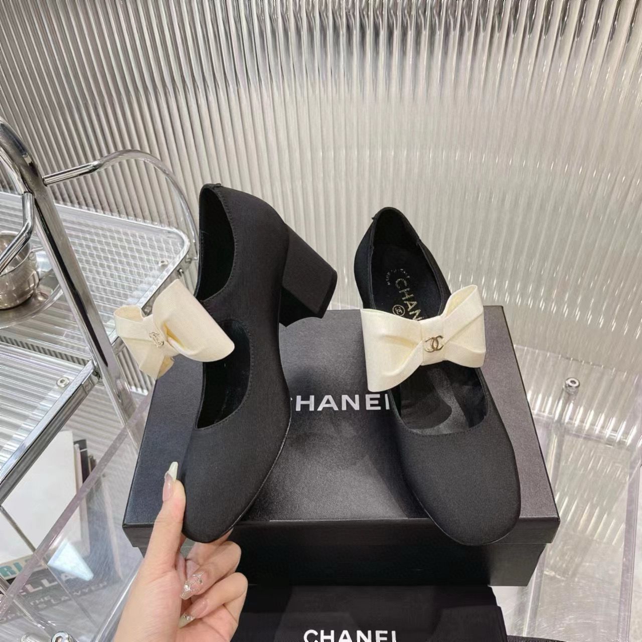 Chanel 24C Bow Mary Jane Shoes Original Calf Leather 55MM Heels C85923 Black Chanel 24C Bow Mary Jane Shoes Original Calf Leather 55MM Heels C85923 Black