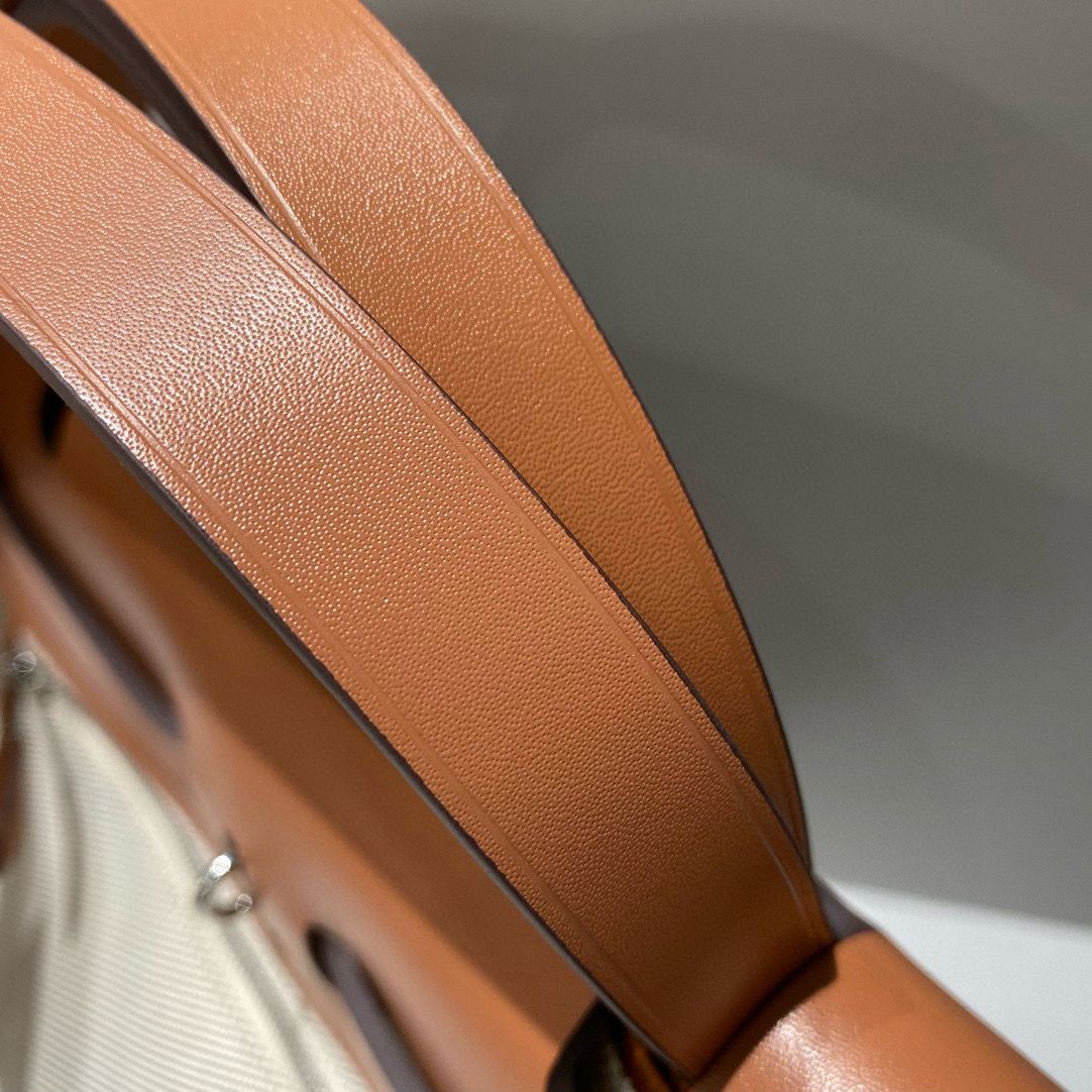 Hermes Herbag 31CM Original Canvas Print Leather & Calfskin 48887 Cream&Brown Hermes Herbag 31CM Original Canvas Print Leather & Calfskin 48887 Cream&Brown