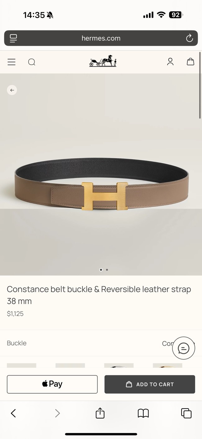 Hermes Epsom calfskin double-sided leather belt 65991