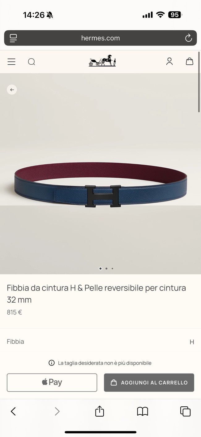 Hermes Epsom calfskin double-sided leather belt 65998