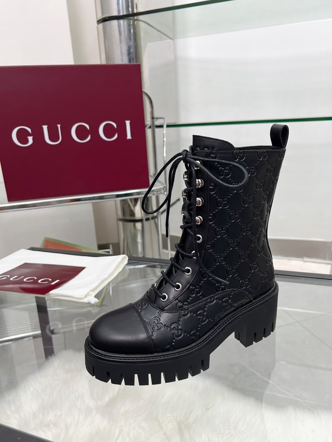 Gucci Womens lace-up ankle boot with GG 840739-1