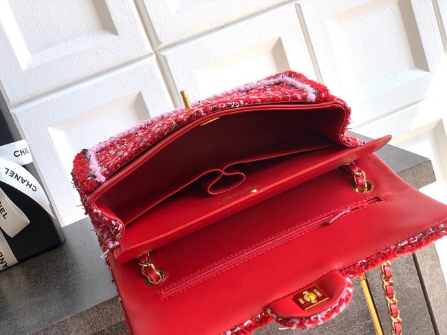 CHANEL Classic 11.12 Handbag A01112 Red Pink & Black