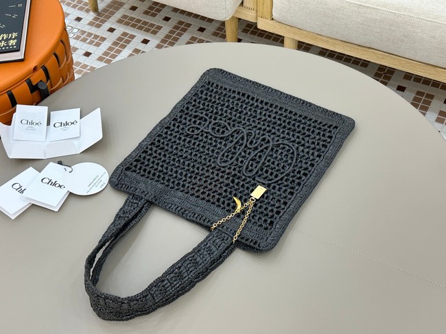 Chloe SUMMER straw and leather tote bag 0824P black