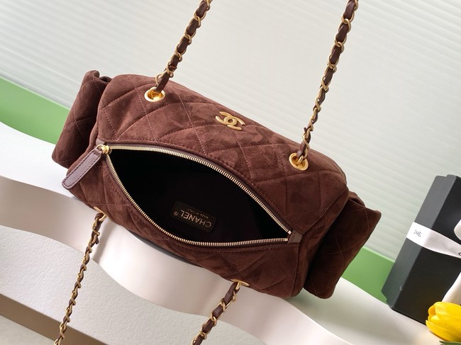 Chanel velvet Small Bowling Bag AS5792 dark brown