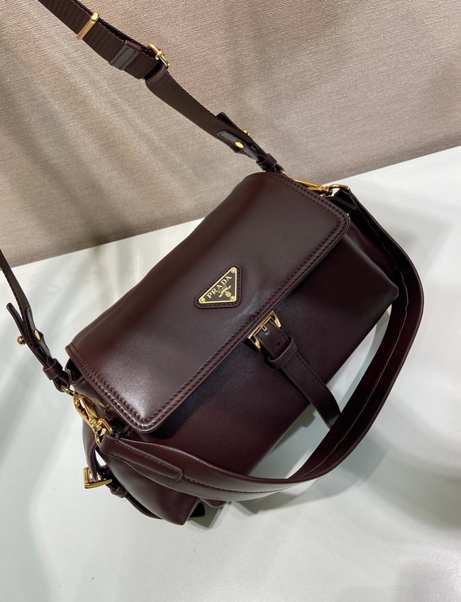 Prada Route medium leather tote bag 1BD394 wine red