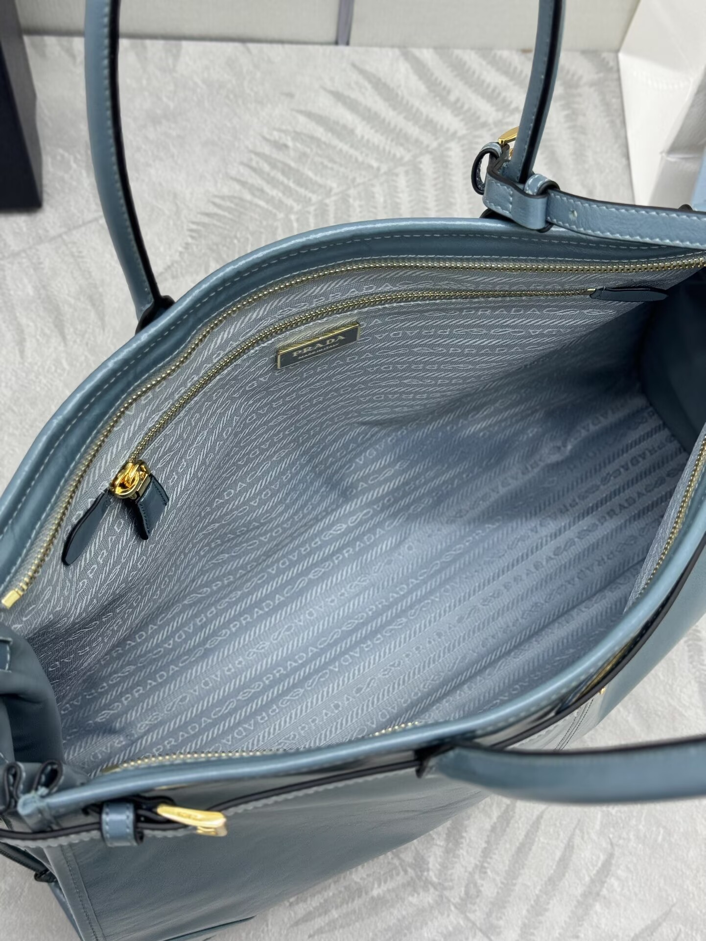 Prada Large Bonnie Leather Tote Bag 1BA439 Blue Prada Large Bonnie Leather Tote Bag 1BA439 Blue