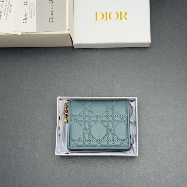 LADY DIOR LOTUS WALLET CANNAGE LAMBSKIN S0178 blue