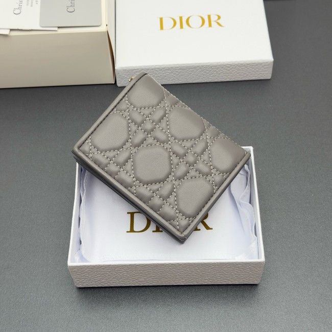 LADY DIOR LOTUS WALLET CANNAGE LAMBSKIN S0178 gray