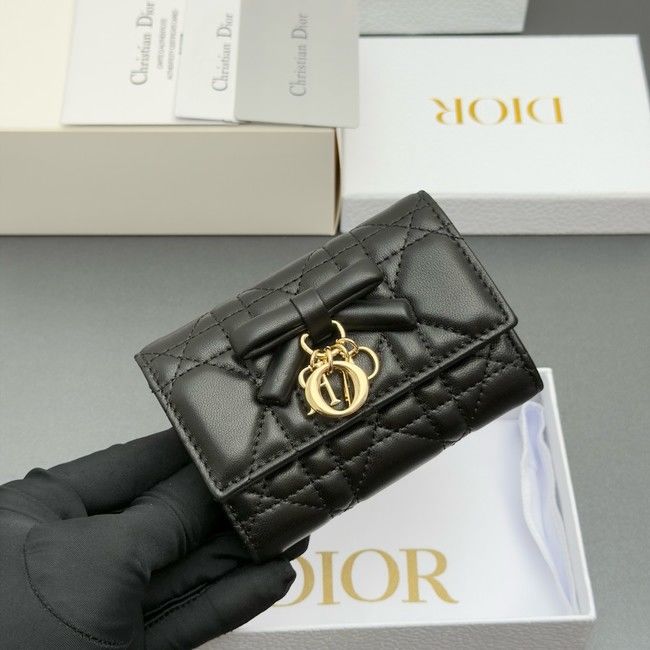 LADY DIOR LOTUS WALLET CANNAGE LAMBSKIN S2067 black
