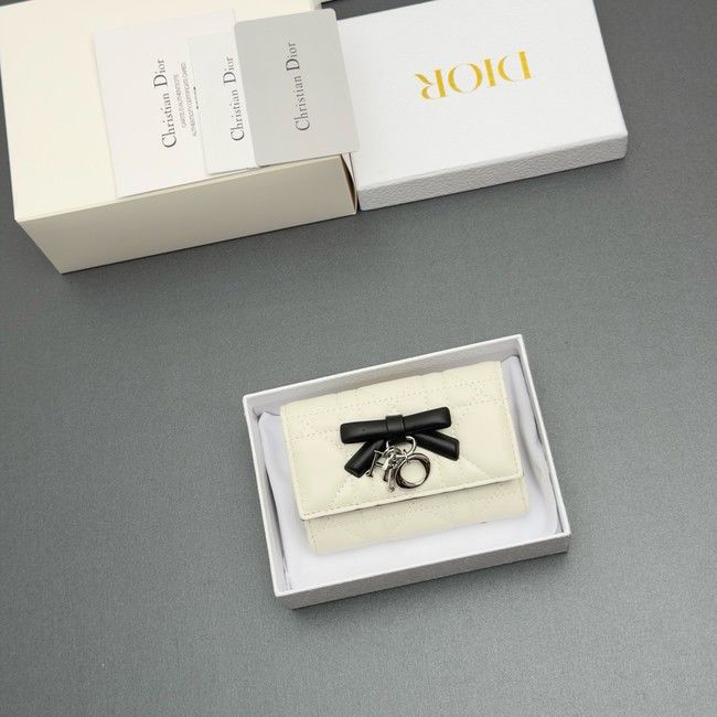 LADY DIOR LOTUS WALLET CANNAGE LAMBSKIN S2067 white