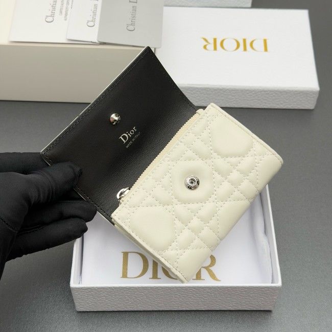 LADY DIOR LOTUS WALLET CANNAGE LAMBSKIN S2067 white