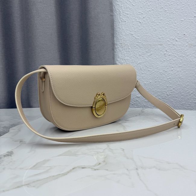 Medium Dior Medaillon Flap Bag Grained Calfskin M3920QD  Apricot