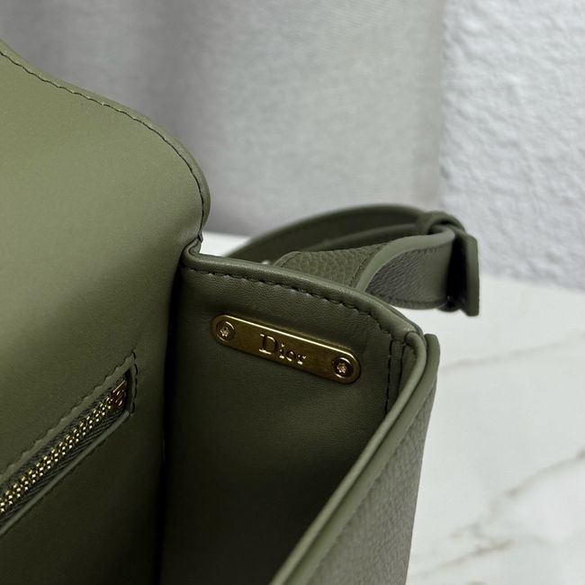 Medium Dior Medaillon Flap Bag Grained Calfskin M3920QD Khaki