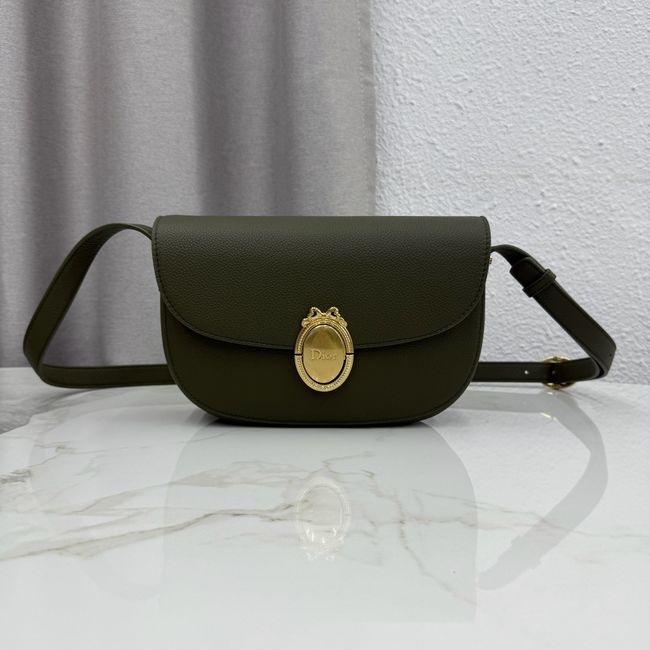 Medium Dior Medaillon Flap Bag Grained Calfskin M3920QD Khaki Medium Dior Medaillon Flap Bag Grained Calfskin M3920QD Khaki