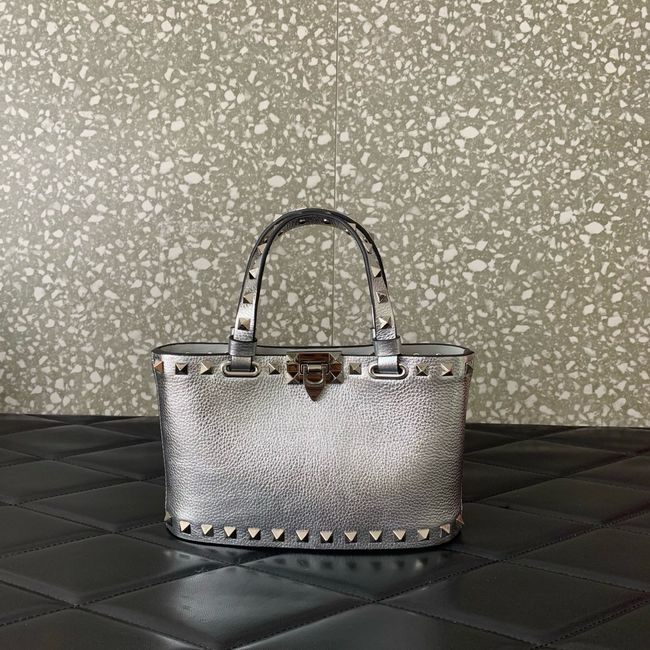 VALENTINO ROCKSTUD mini grained calfskin bag SHI16 Silver VALENTINO ROCKSTUD mini grained calfskin bag SHI16 Silver