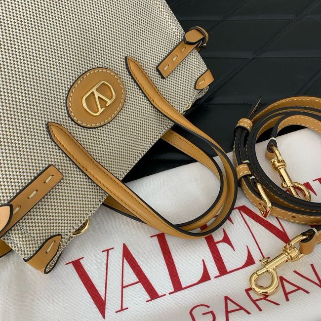 VALENTINO GARAVANI ANTIBES small Canvas leather bag WB0R20 tobacco