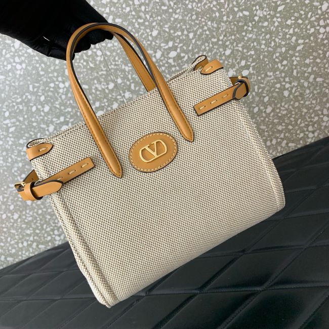 VALENTINO GARAVANI ANTIBES small Canvas leather bag WB0R20 tobacco
