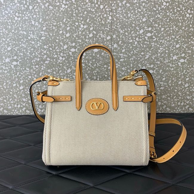 VALENTINO GARAVANI ANTIBES small Canvas leather bag WB0R20 tobacco