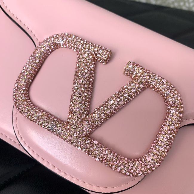 VALENTINO MINI LOCO imitation crystal shoulder bag WB0K53K Cherry blossom pink