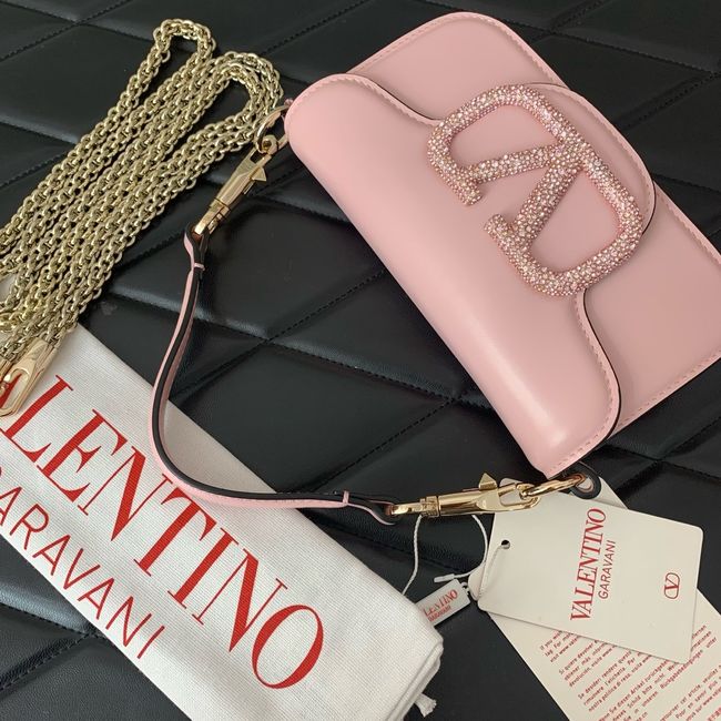 VALENTINO MINI LOCO imitation crystal shoulder bag WB0K53K Cherry blossom pink