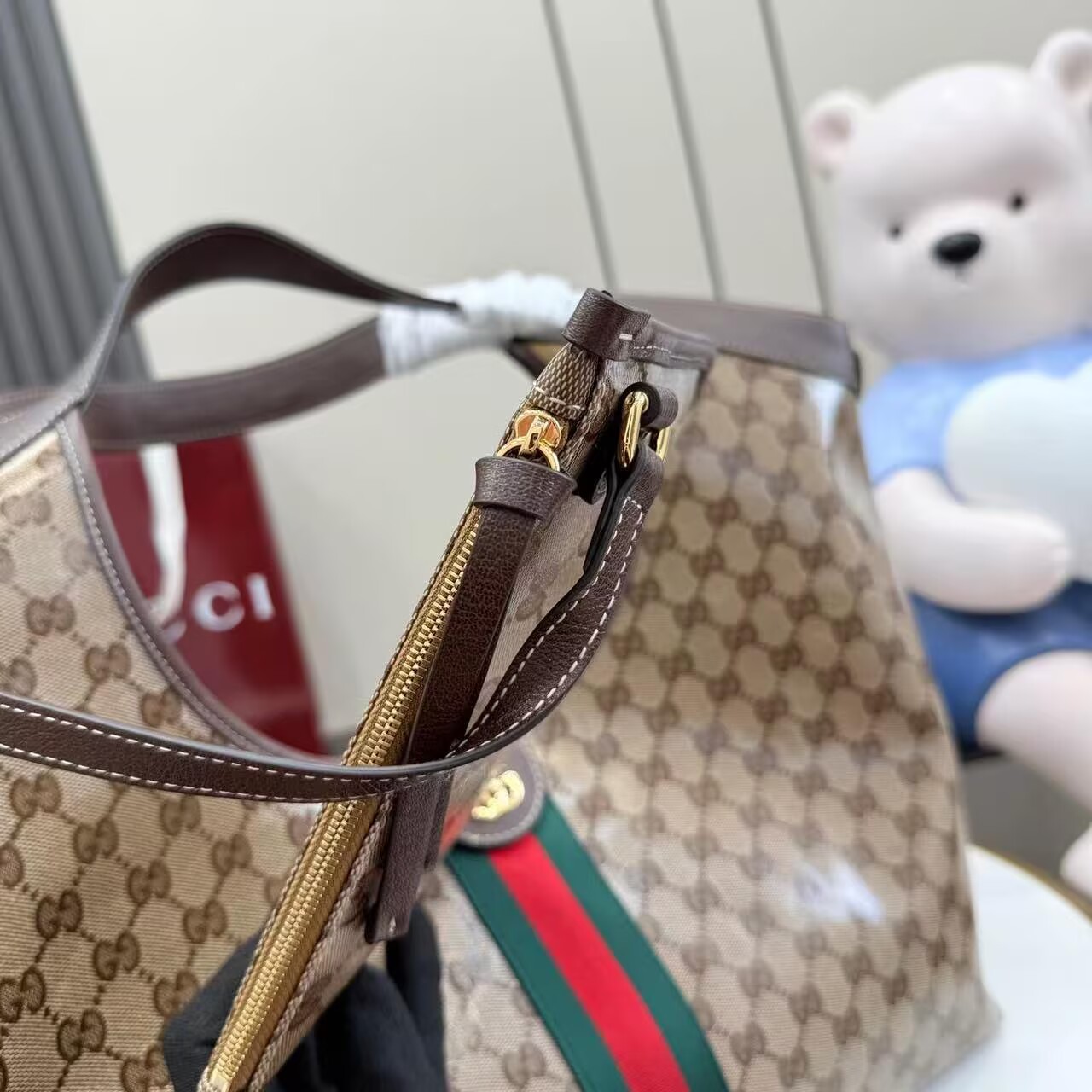 Gucci Giglio Large Canvas & Leather Tote GG Bag 53013 Brown Gucci Giglio Large Canvas & Leather Tote GG Bag 53013 Brown
