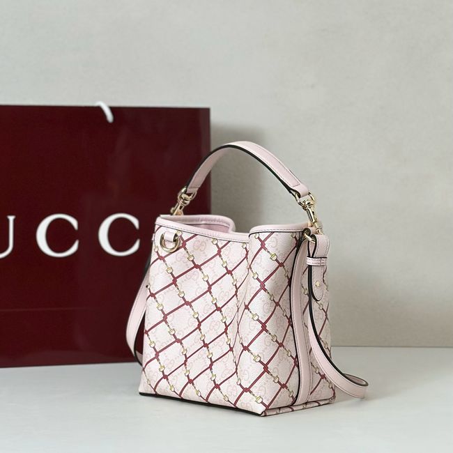 Gucci GG Emblem small bucket bag fabric 815118 pink Gucci GG Emblem small bucket bag fabric 815118 pink