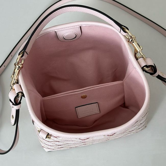 Gucci GG Emblem small bucket bag fabric 815118 pink Gucci GG Emblem small bucket bag fabric 815118 pink