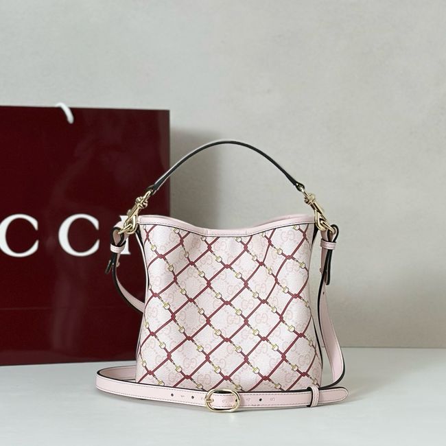 Gucci GG Emblem small bucket bag fabric 815118 pink Gucci GG Emblem small bucket bag fabric 815118 pink