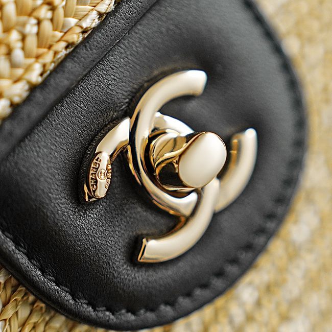 CHANEL Small Flapbag Braided Straw AS6017 black