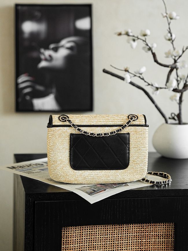 CHANEL Small Flapbag Braided Straw AS6017 black