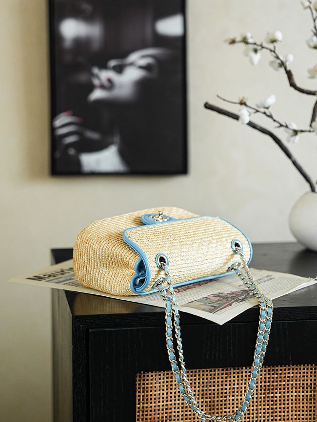 CHANEL Small Flapbag Braided Straw AS6017 blue CHANEL Small Flapbag Braided Straw AS6017 blue