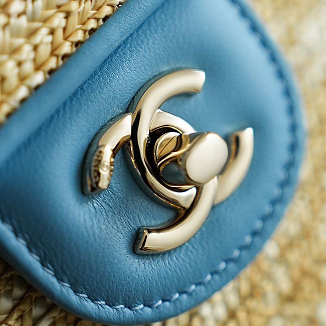 CHANEL Small Flapbag Braided Straw AS6017 blue CHANEL Small Flapbag Braided Straw AS6017 blue