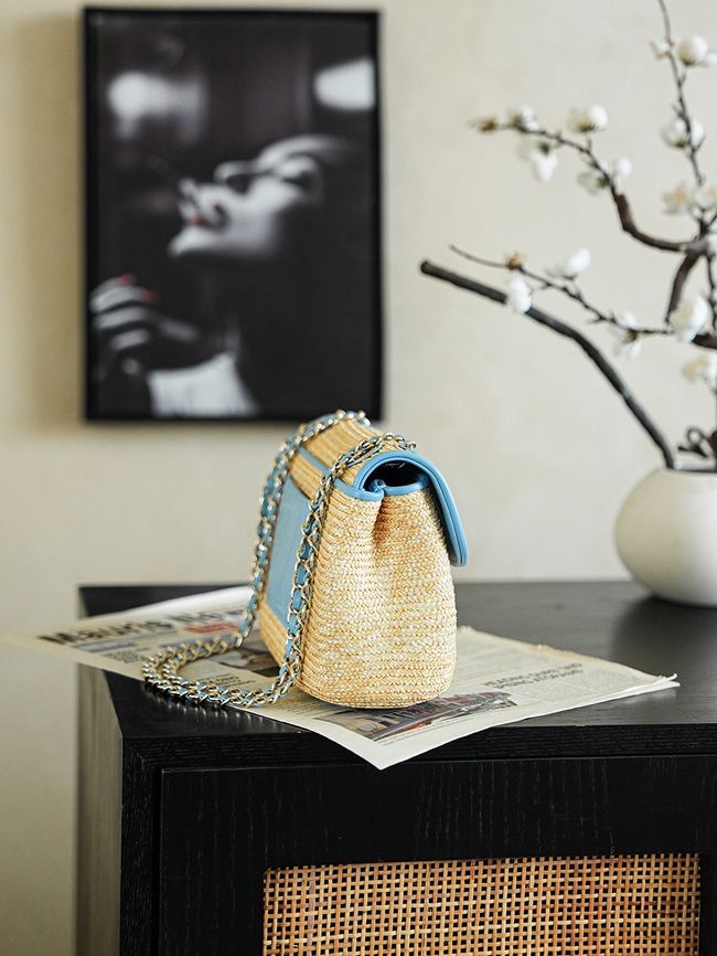 CHANEL Small Flapbag Braided Straw AS6017 blue CHANEL Small Flapbag Braided Straw AS6017 blue