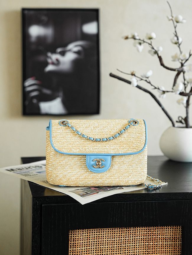 CHANEL Small Flapbag Braided Straw AS6017 blue CHANEL Small Flapbag Braided Straw AS6017 blue