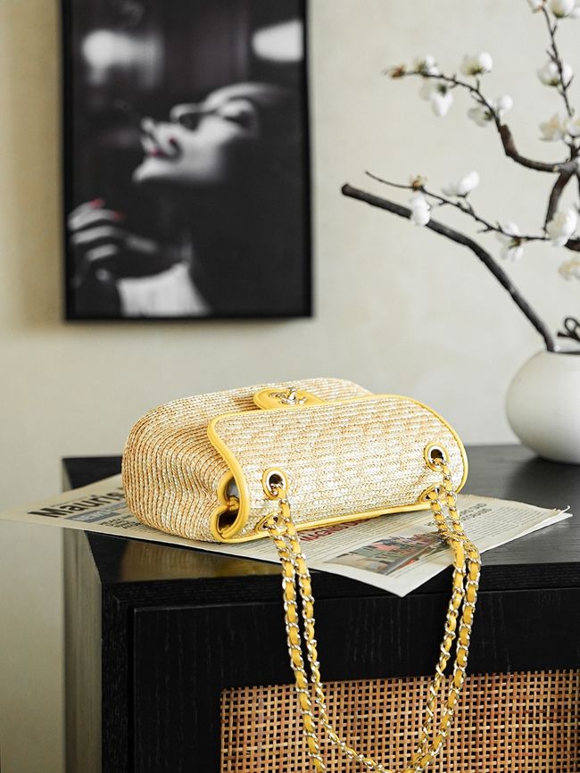 CHANEL Small Flapbag Braided Straw AS6017 yellow