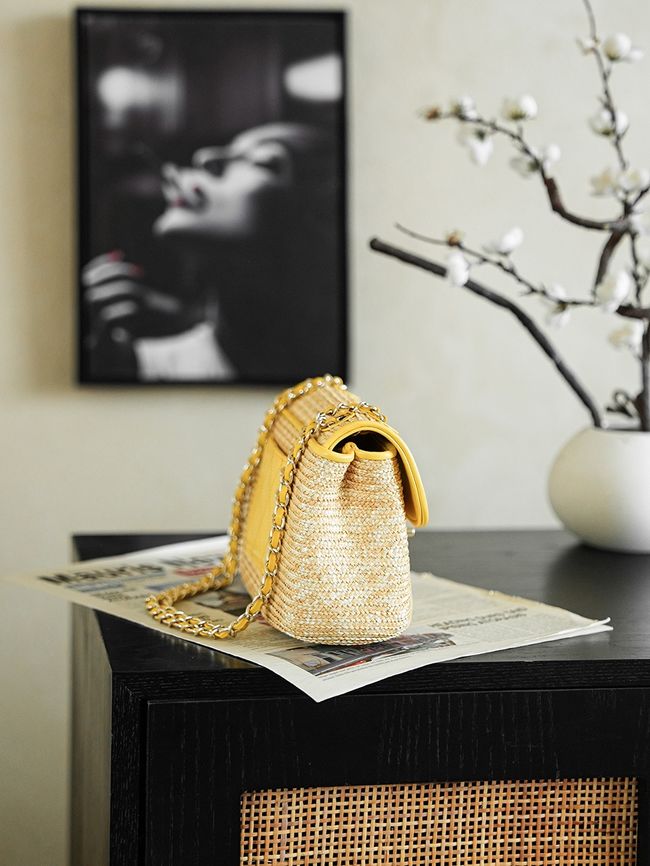 CHANEL Small Flapbag Braided Straw AS6017 yellow
