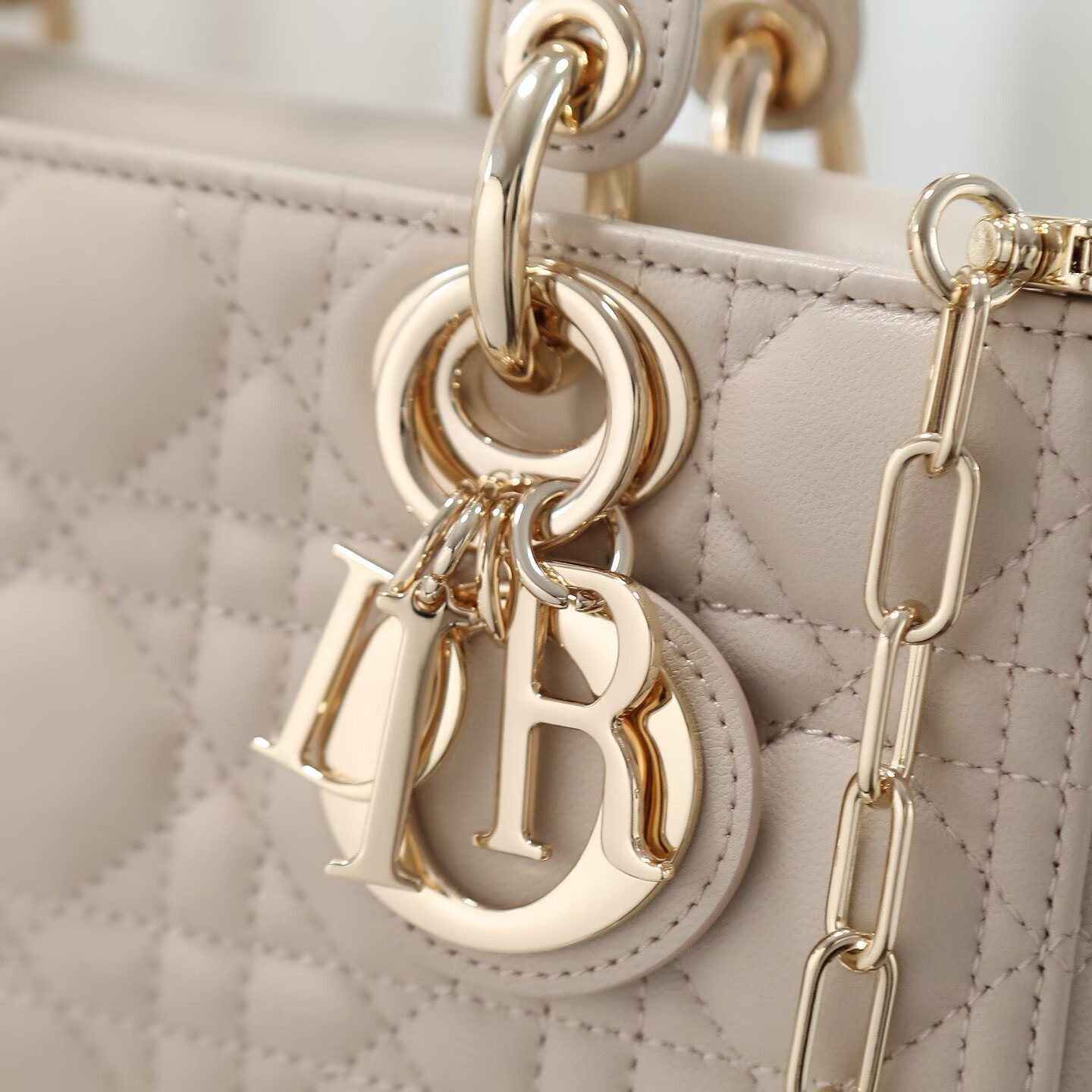 Dior Small Lady D-Joy Bag Metallic Cannage Calfskin M0613 Beige
