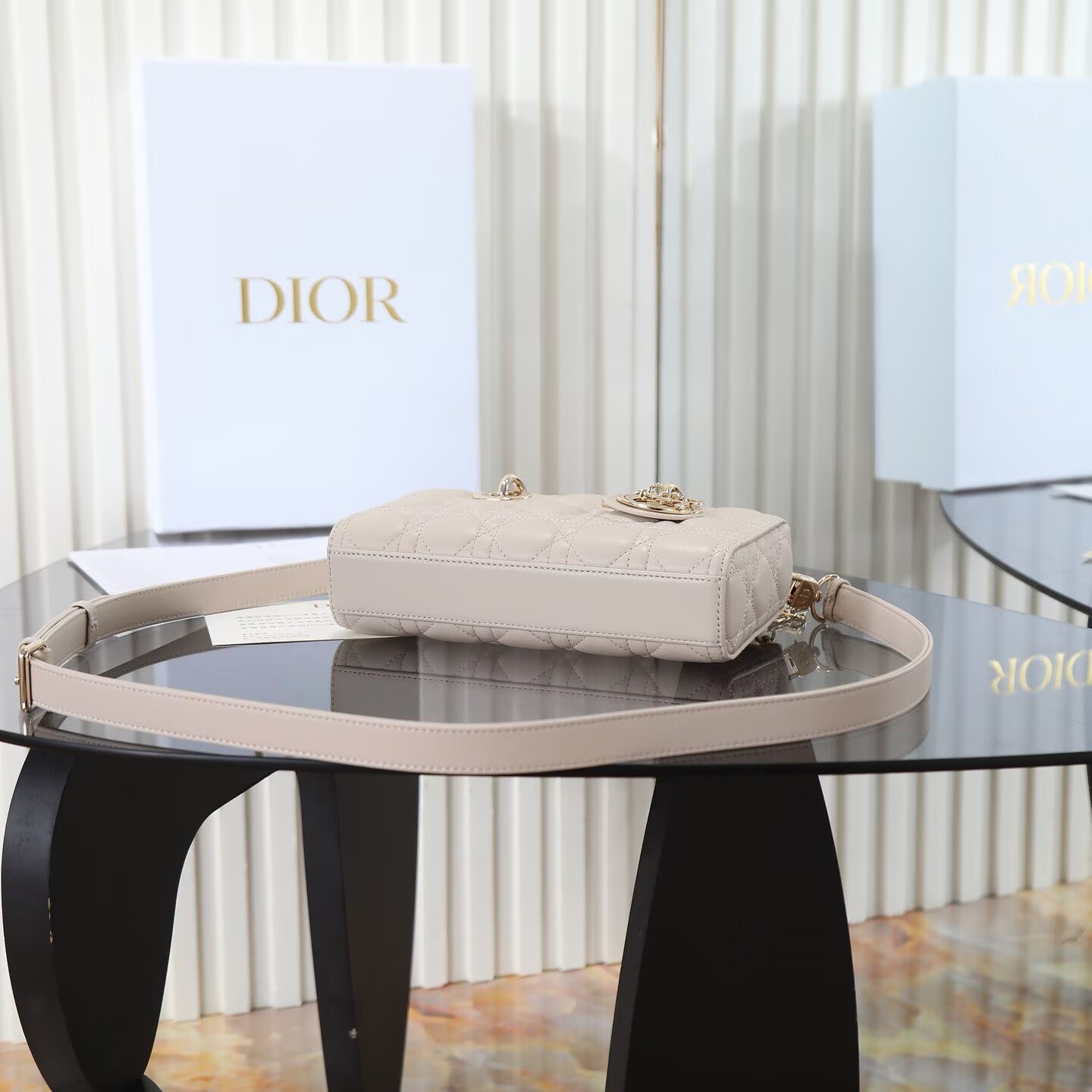 Dior Small Lady D-Joy Bag Metallic Cannage Calfskin M0613 Beige