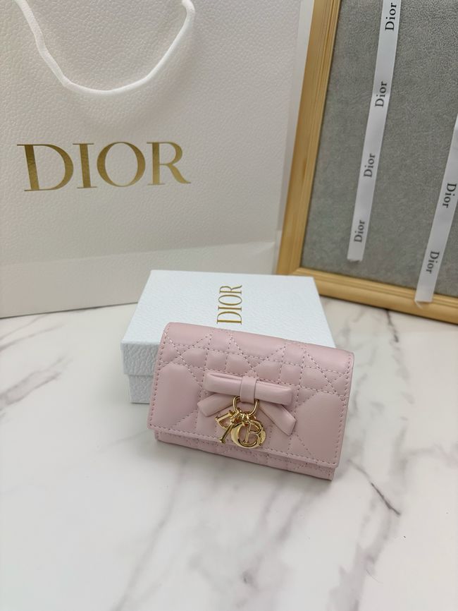 Lady Dior Dahlia card holder Craie Cannage Lambskin S2067-3