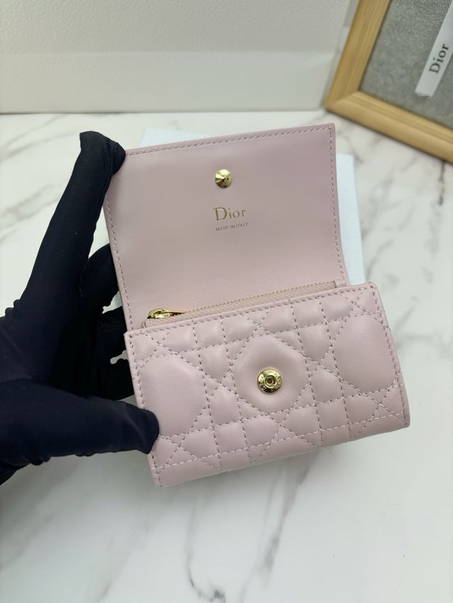 Lady Dior Dahlia card holder Craie Cannage Lambskin S2067-3