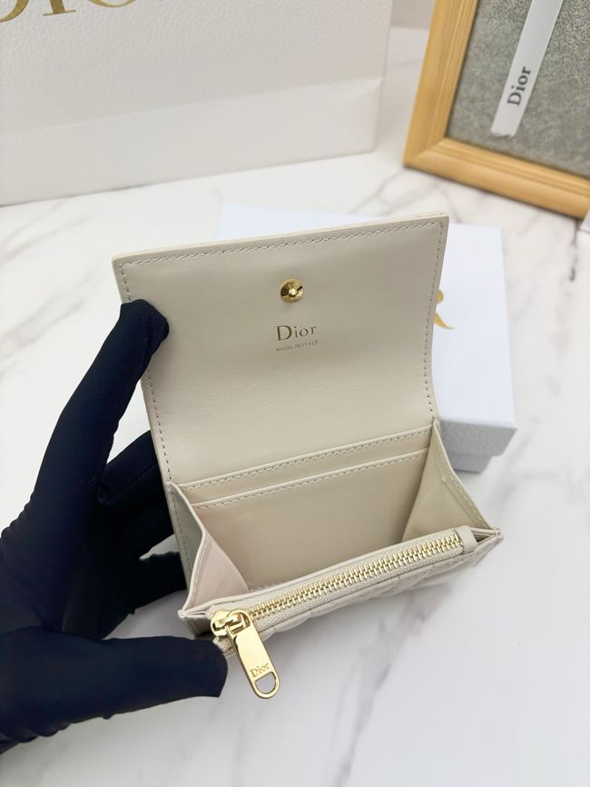Lady Dior Dahlia card holder Craie Cannage Lambskin S2067-4