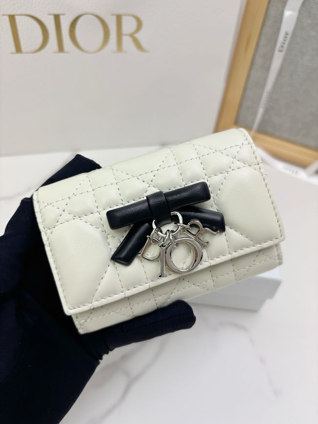 Lady Dior Dahlia card holder Craie Cannage Lambskin S2067-5