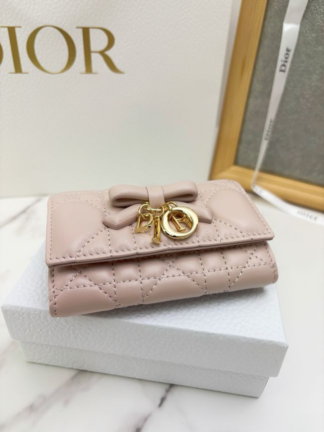 Lady Dior Dahlia card holder Craie Cannage Lambskin S2067-6
