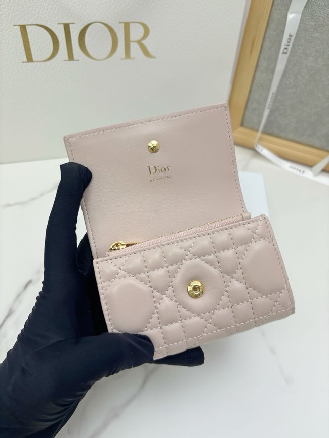 Lady Dior Dahlia card holder Craie Cannage Lambskin S2067-6