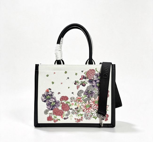 Medium Dior Book Tote with Strap Multicolor Dior Hortensia Garden Embroidery M1354PE