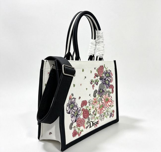 Medium Dior Book Tote with Strap Multicolor Dior Hortensia Garden Embroidery M1354PE
